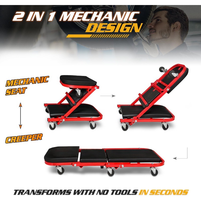 Red reclining dual-purpose fol - đánh giá và giá Garage Creeper Roller